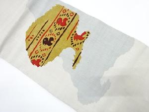 手織り紬　抽象鳥模様　名古屋帯